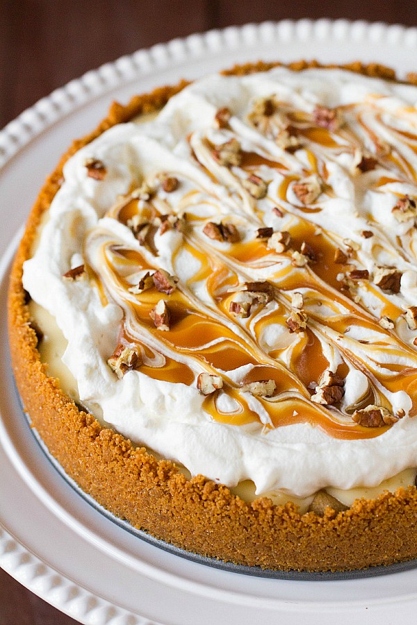Salted caramel apple cheesecake pie