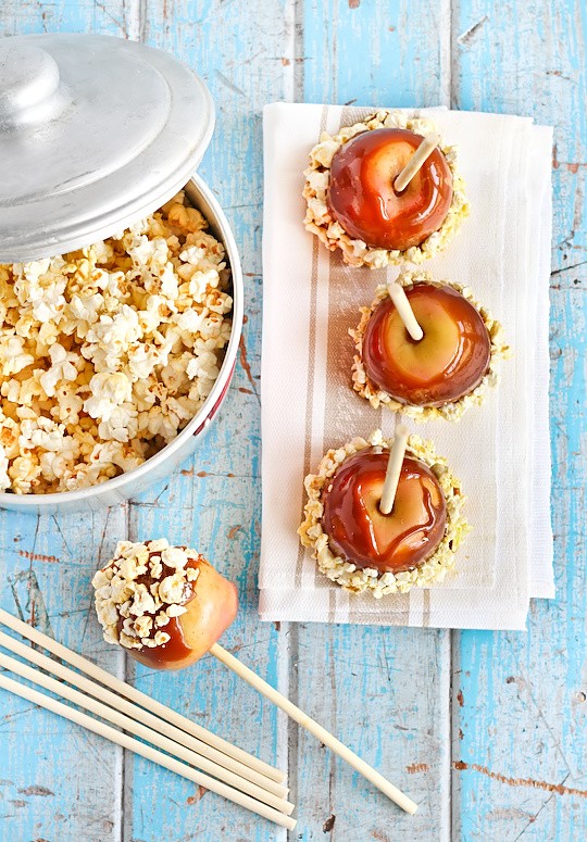 Salted caramel apples with popcorn