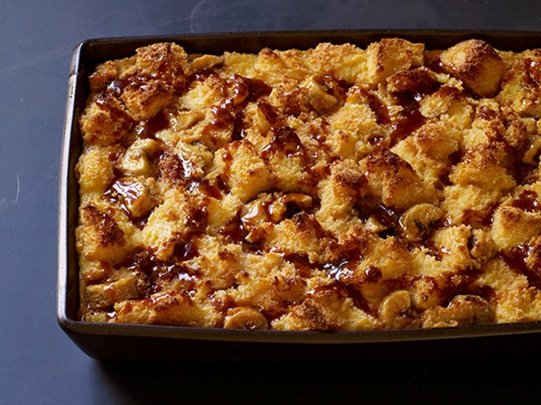 Salted caramel-banana bread pudding