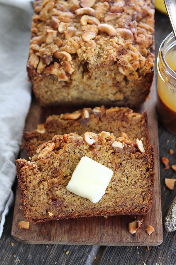 Salted caramel cashew banana bread