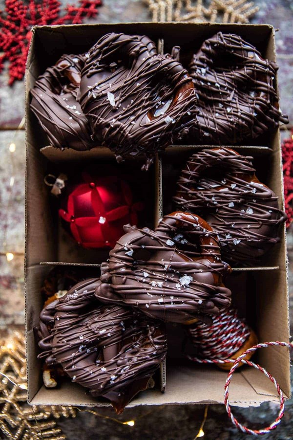 Salted caramel chocolate covered pretzels