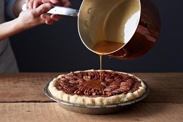 Salted caramel chocolate pecan pie
