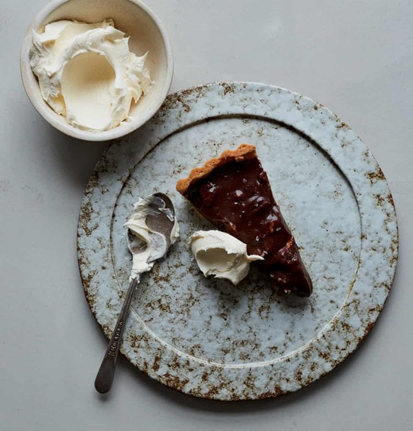 Salted caramel chocolate pecan tart