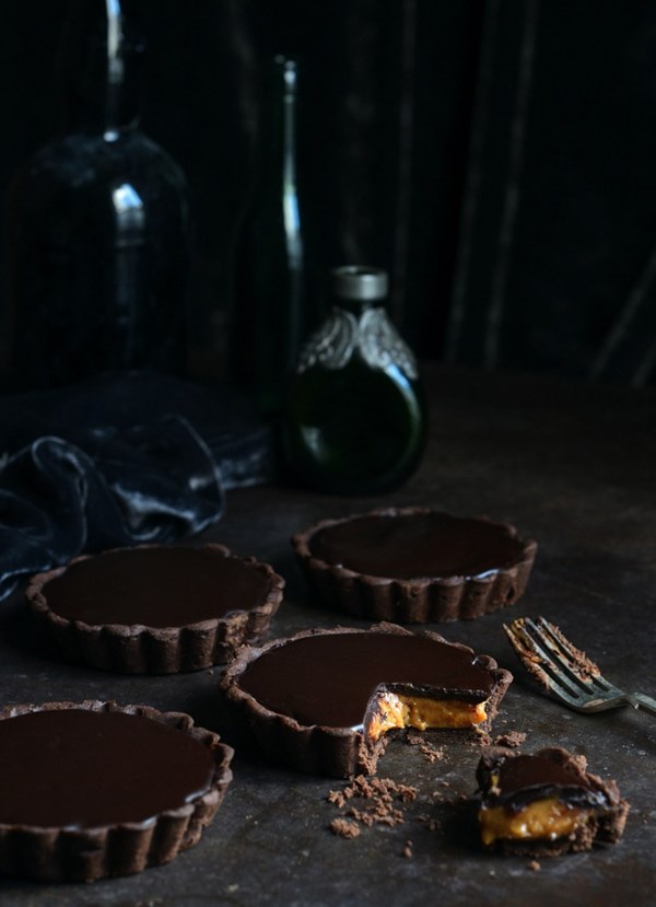 Salted caramel peanut butter chocolate tarts