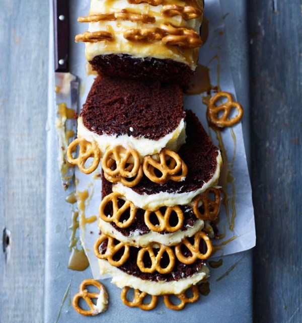 Salted caramel pretzel pound cake