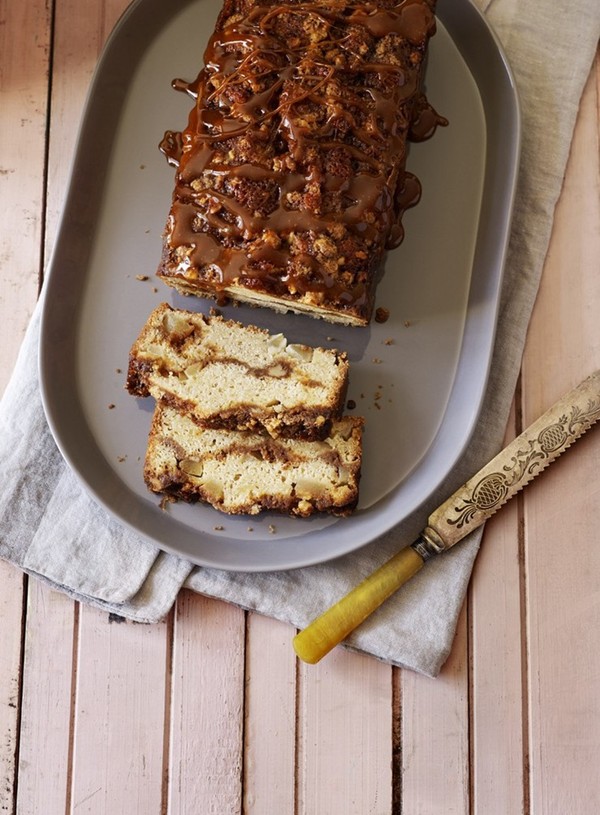 Salted caramel, rum and pear loaf