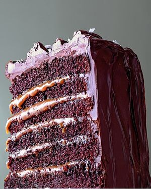 Salted caramel six-layer chocolate cake