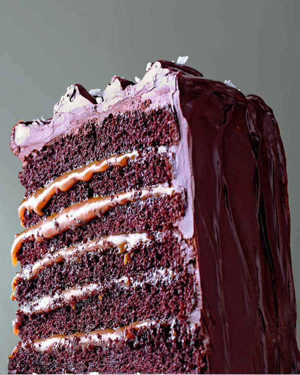 Salted-caramel six-layer chocolate cake