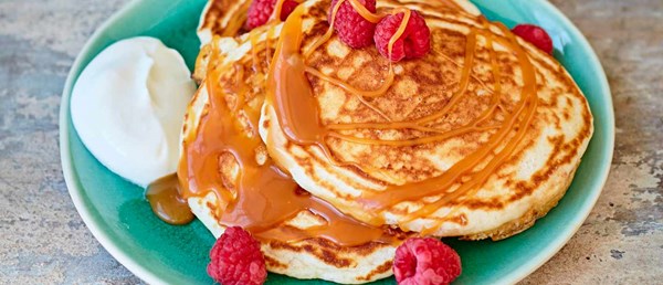 Salted caramel-stuffed pancakes
