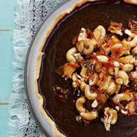 Salted caramel tart with cashew praline