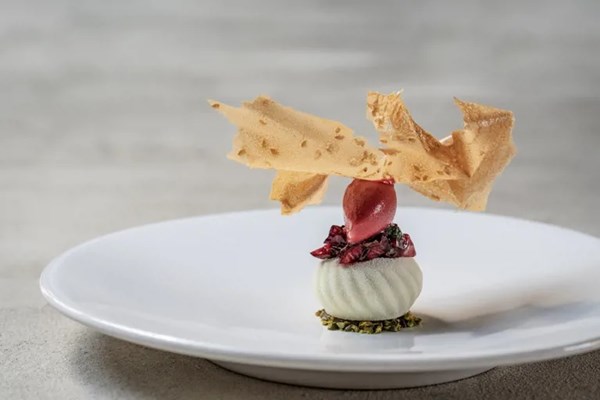 Salted cherry with pistachio and white chocolate and cherry and mint sorbet