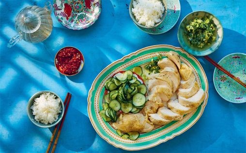 Salted chicken with green ginger & red chilli (Hainan ji fan)