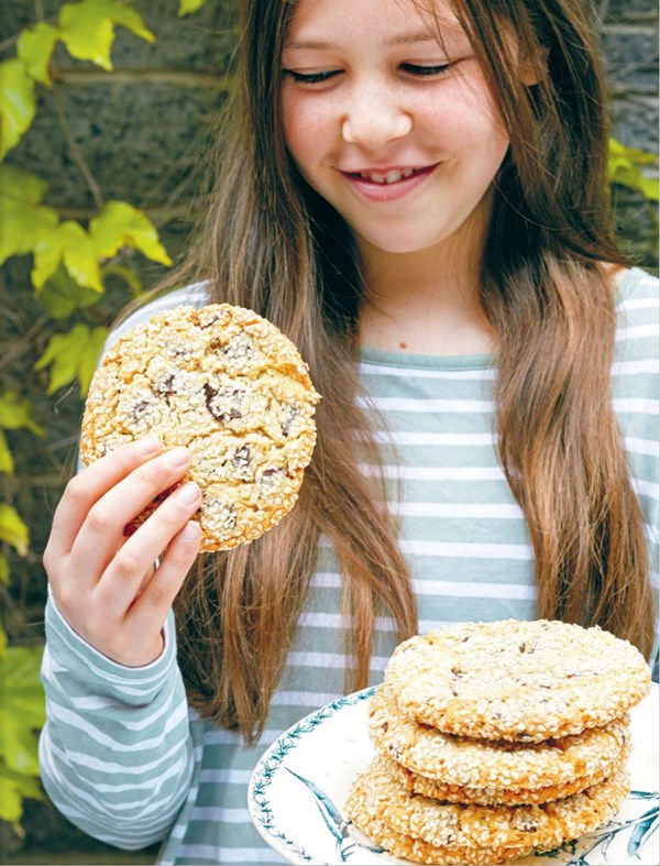Salted choc chip tahini cookies