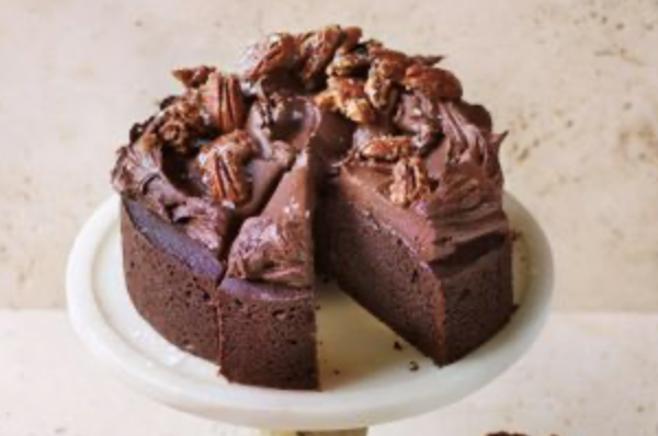 Salted chocolate and pecan mud cake