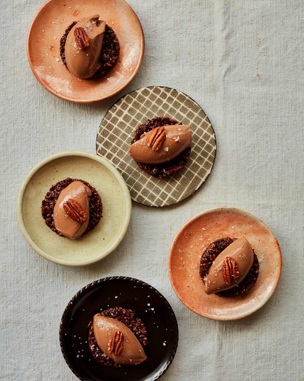 Salted chocolate and pecan tarts