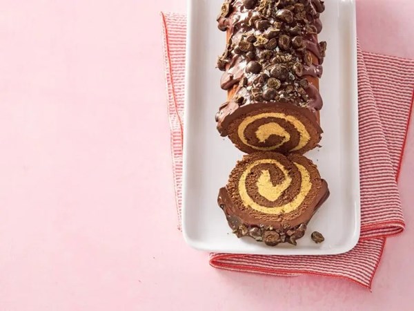 Salted chocolate-coffee cake roll