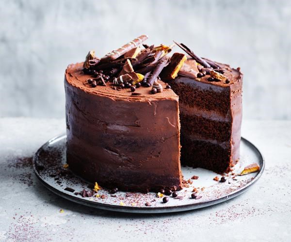 Salted chocolate layer cake with whipped ganache