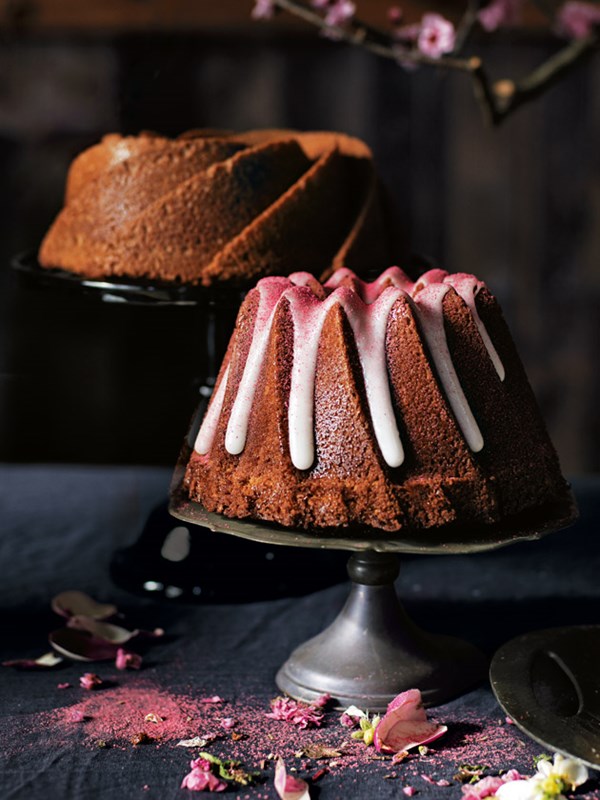 Salted coconut and raspberry bundt cake
