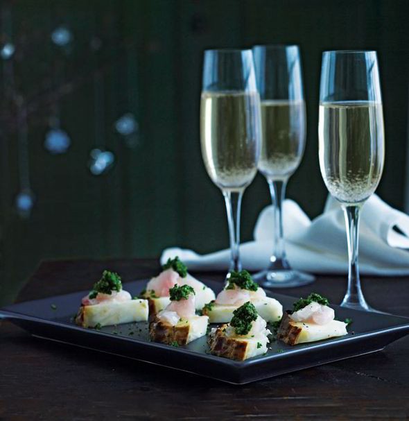 Salted cod and kale pesto on celery root bruschetta
