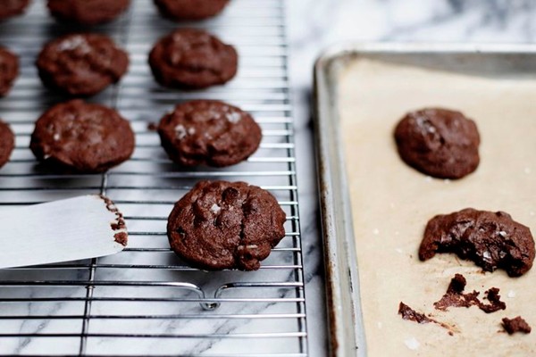Salted double-chocolate olive oil cookies