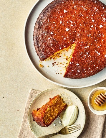 Salted honey polenta cake