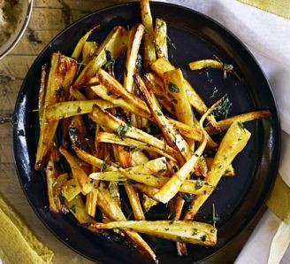 Salted maple-roasted parsnips