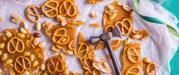 Salted peanut and pretzel caramel brittle