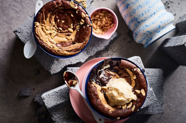 Salted peanut brownie puddings
