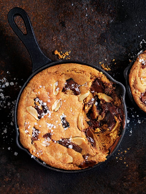 Salted peanut butter and choc-chip skillet cookies