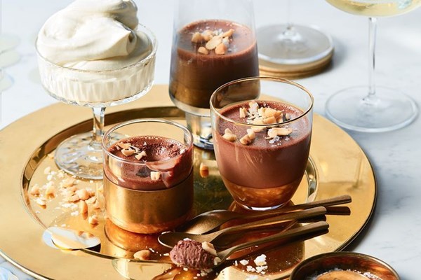 Salted peanut caramel with chocolate cream (Nigella's chocpots, 2.0)