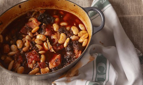 Salted pork belly stew with black pudding, chorizo and butter beans