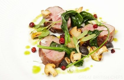 Salted pork neck, dried berries, wild mushrooms and wild garlic