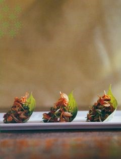Salted salmon, roe and pomelo betel leaves