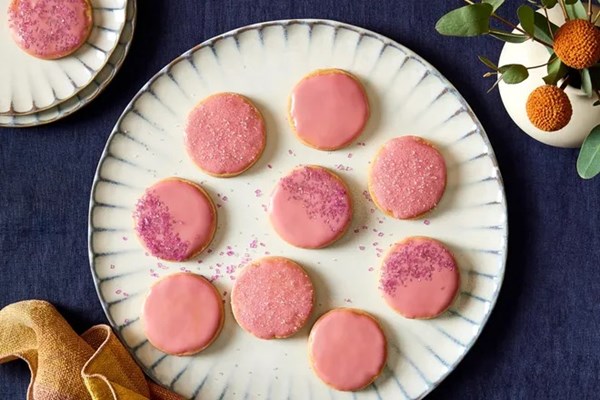 Salted shortbread cookies with pomegranate glaze