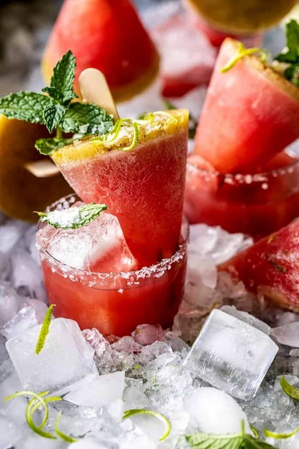Salted spicy watermelon margarita popsicles
