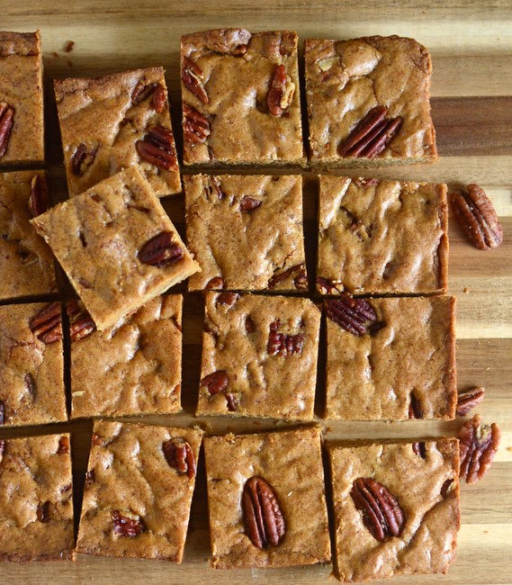 Salted whole wheat butterscotch blondies with pecans