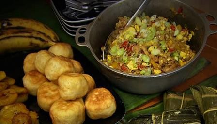 Saltfish & ackee with fried dumplings