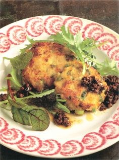 Saltfish cakes with red pepper tapenade