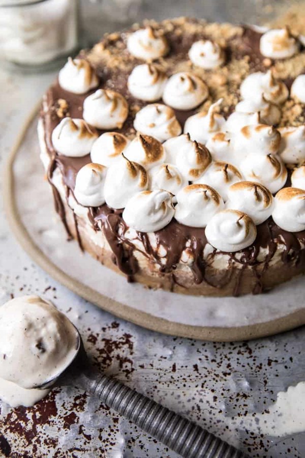 Salty peanut butter s'more ice cream cake