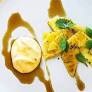 Salty vanilla custard with palm sugar syrup and pineapple salad