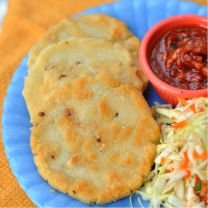 Salvadoran pupusas with curtido and salsa roja