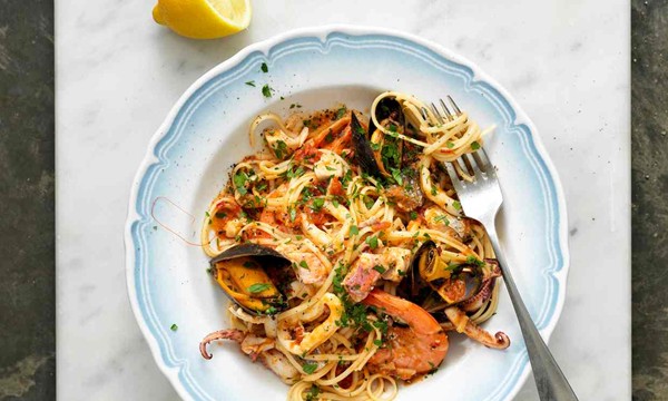 Sam Harris’s linguine with mixed seafood 
