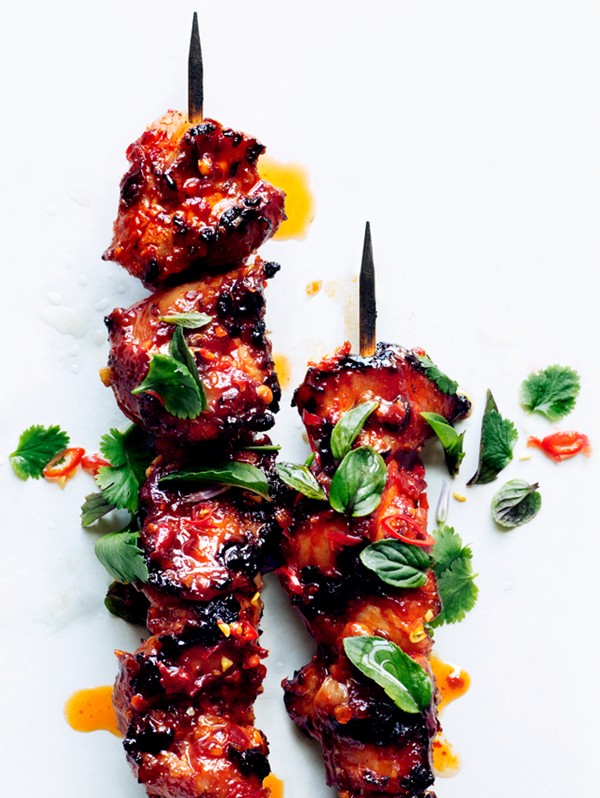 Sambal chicken skewers