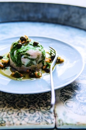 Samphire and ray tians with hazelnut and caper dressing