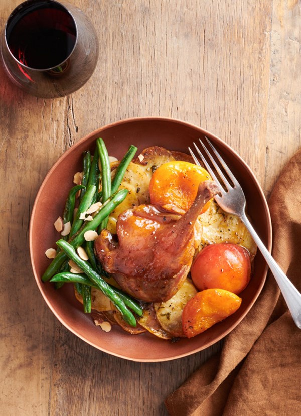 Sam's honey-roasted duck legs with apricots