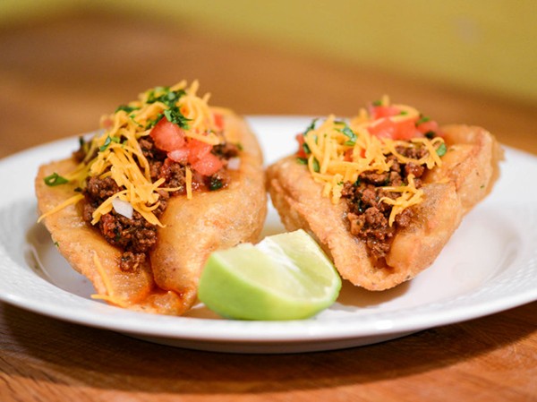 San Antonio-style puffy tacos with ground beef filling