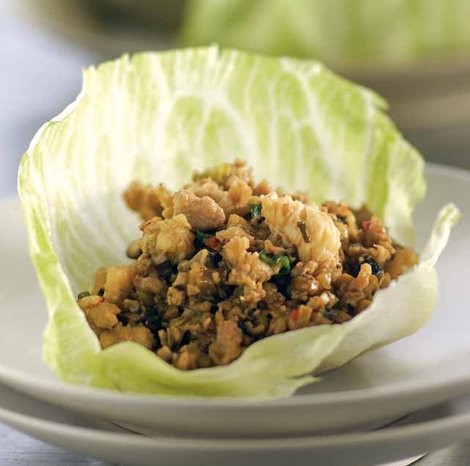 San choy bau of slipper lobster and water chestnuts