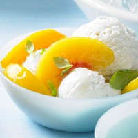 Sangria peach compote with ice cream