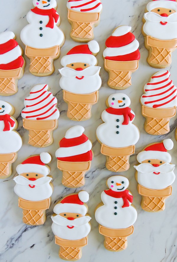 Santa and snowman ice cream cookies 