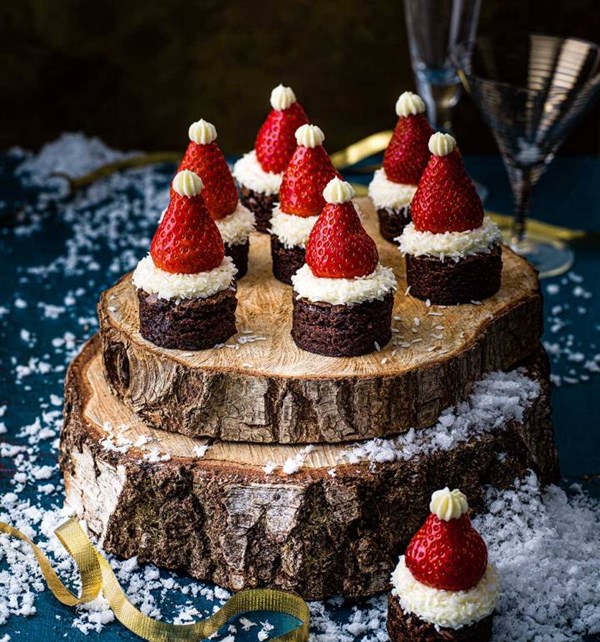Santa hat brownie bites